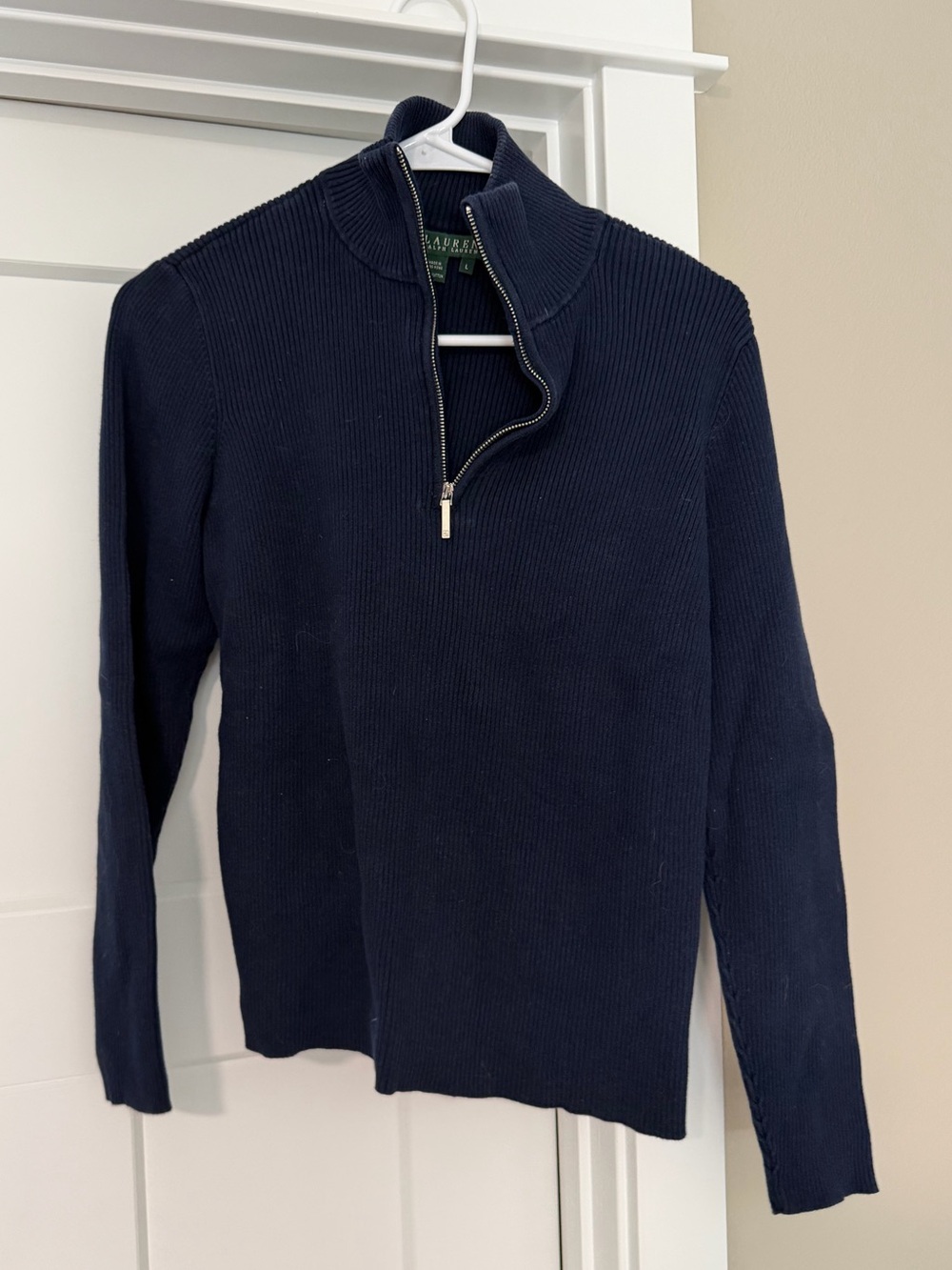 Ralph Lauren Navy Ribbed Half-Zip Turtleneck Sweater